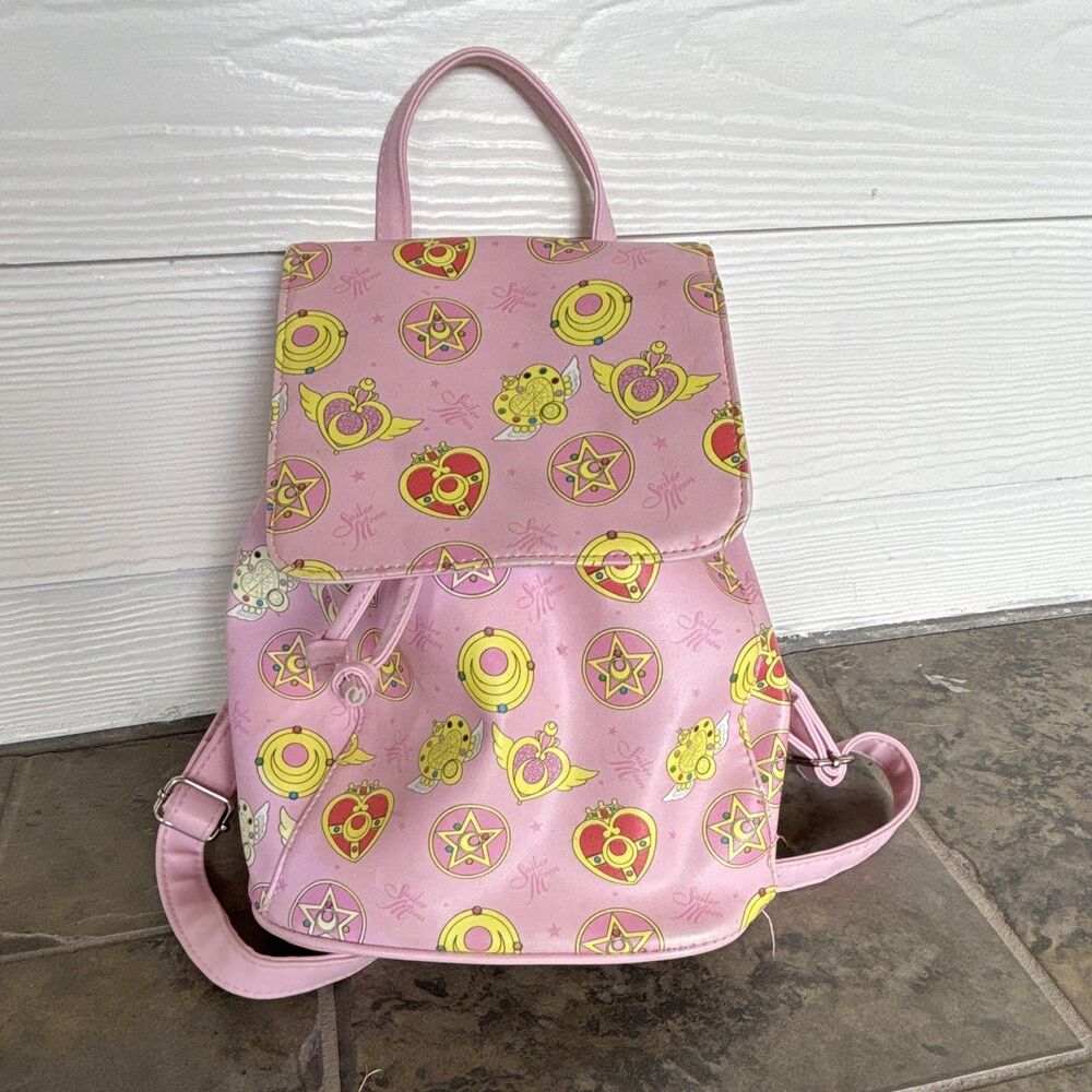 Sailor Moon Pink Faux Leather Backpack Purse Adjustable Straps Pockets
